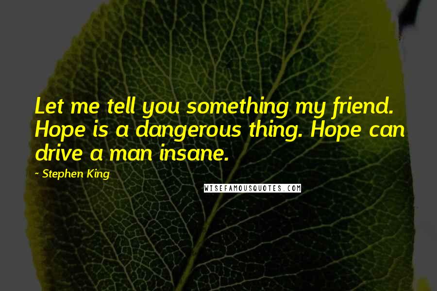 Stephen King Quotes: Let me tell you something my friend. Hope is a dangerous thing. Hope can drive a man insane.