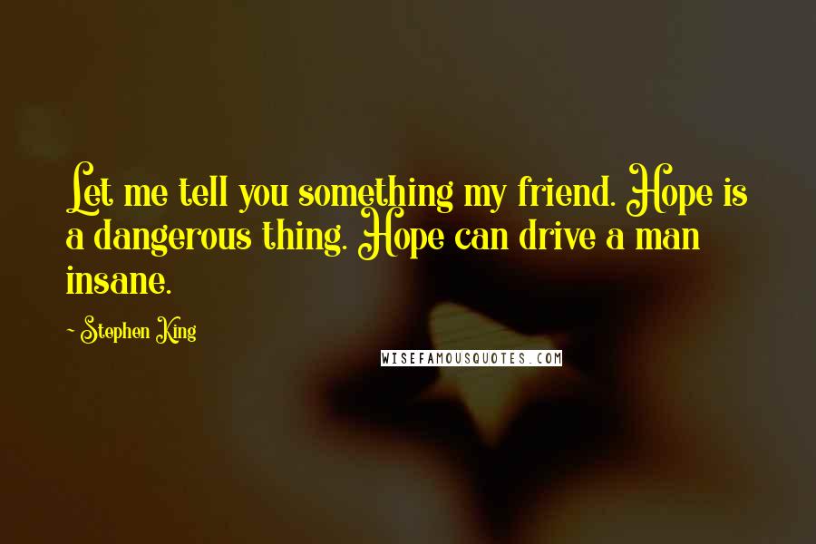 Stephen King Quotes: Let me tell you something my friend. Hope is a dangerous thing. Hope can drive a man insane.