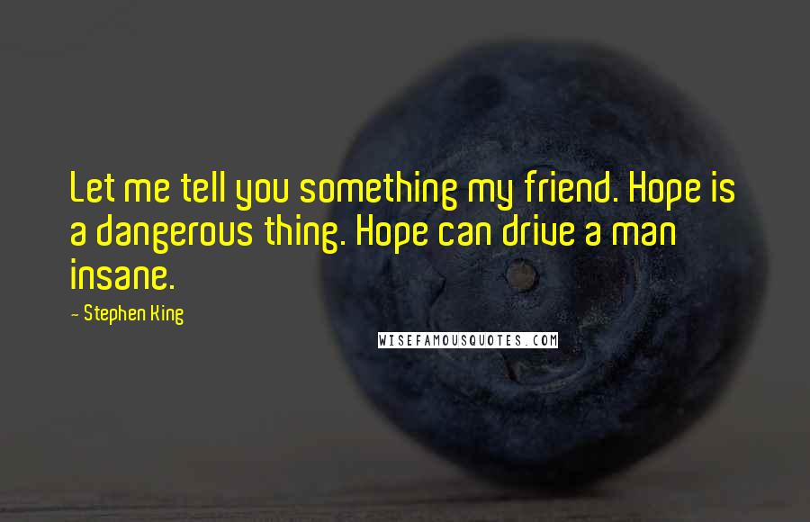 Stephen King Quotes: Let me tell you something my friend. Hope is a dangerous thing. Hope can drive a man insane.