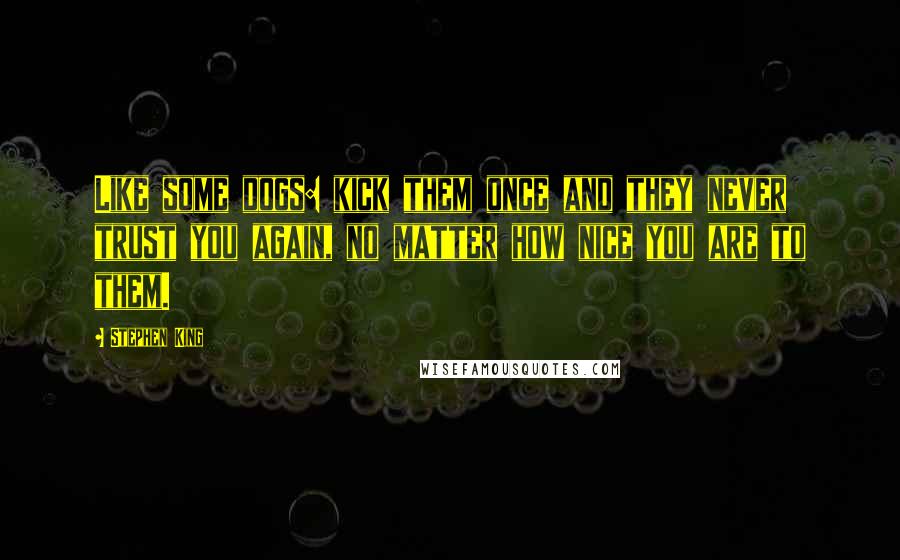 Stephen King Quotes: Like some dogs: kick them once and they never trust you again, no matter how nice you are to them.