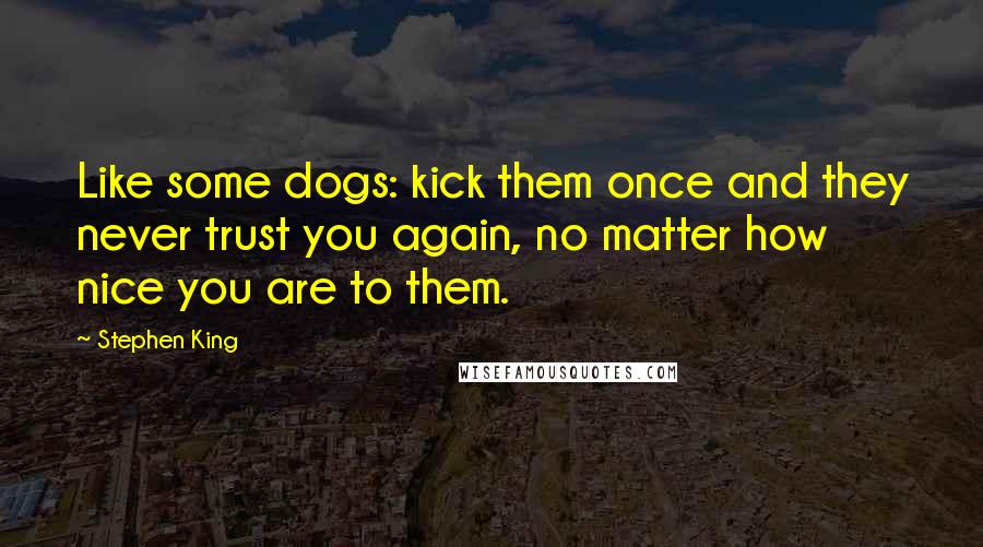 Stephen King Quotes: Like some dogs: kick them once and they never trust you again, no matter how nice you are to them.