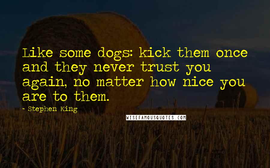 Stephen King Quotes: Like some dogs: kick them once and they never trust you again, no matter how nice you are to them.