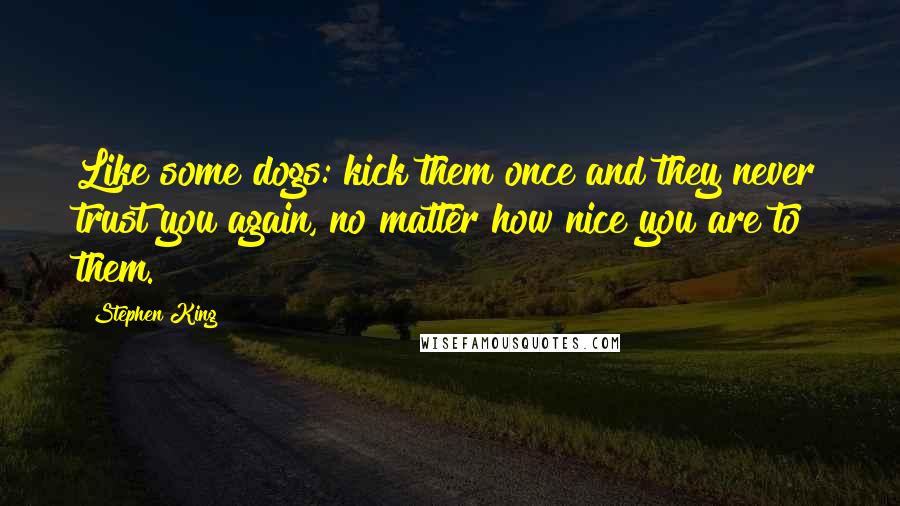 Stephen King Quotes: Like some dogs: kick them once and they never trust you again, no matter how nice you are to them.