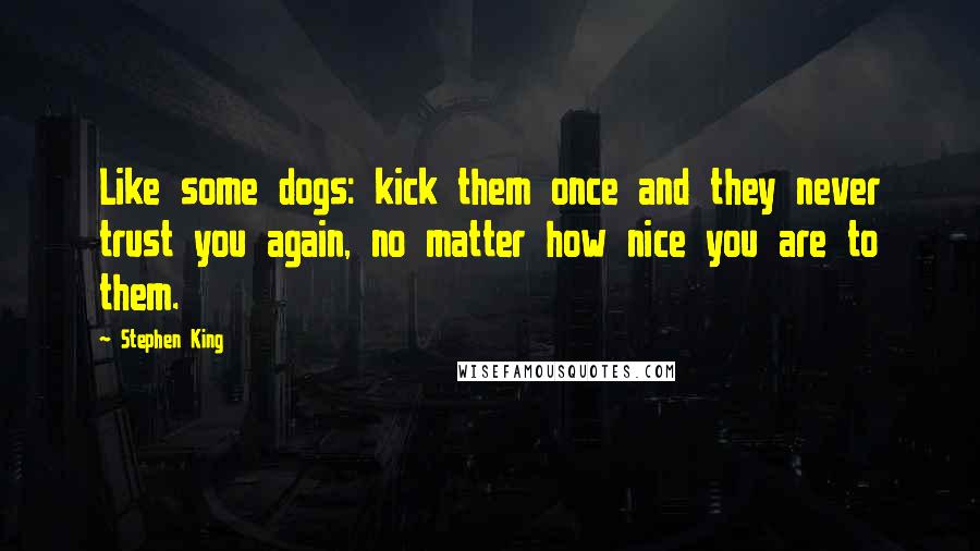 Stephen King Quotes: Like some dogs: kick them once and they never trust you again, no matter how nice you are to them.