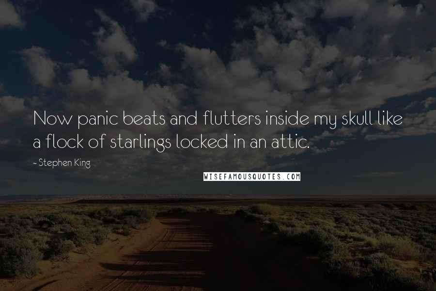 Stephen King Quotes: Now panic beats and flutters inside my skull like a flock of starlings locked in an attic.