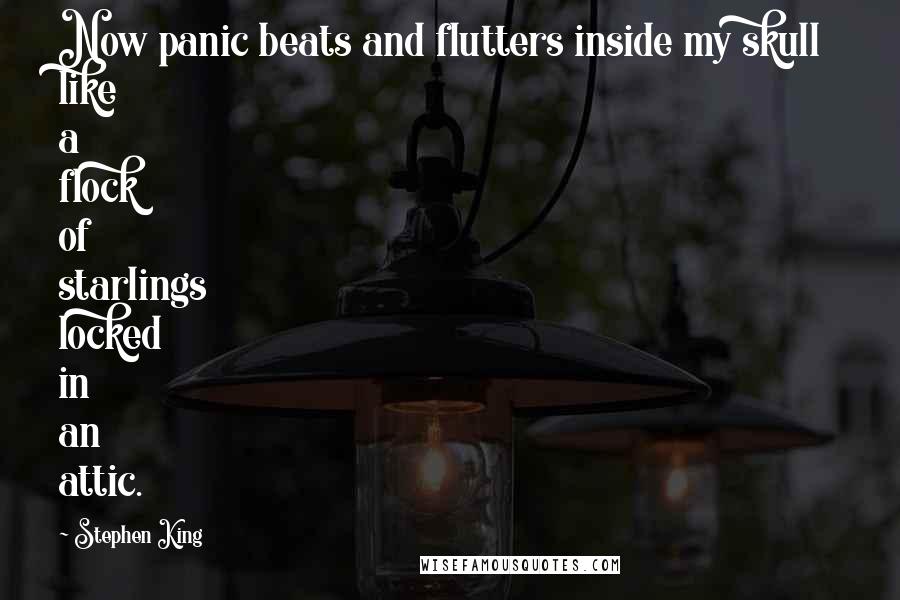 Stephen King Quotes: Now panic beats and flutters inside my skull like a flock of starlings locked in an attic.