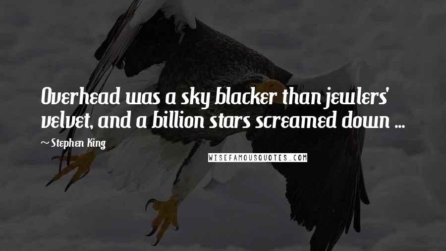 Stephen King Quotes: Overhead was a sky blacker than jewlers' velvet, and a billion stars screamed down ...