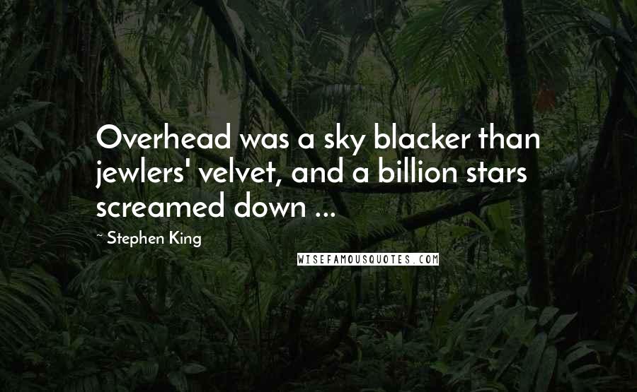 Stephen King Quotes: Overhead was a sky blacker than jewlers' velvet, and a billion stars screamed down ...