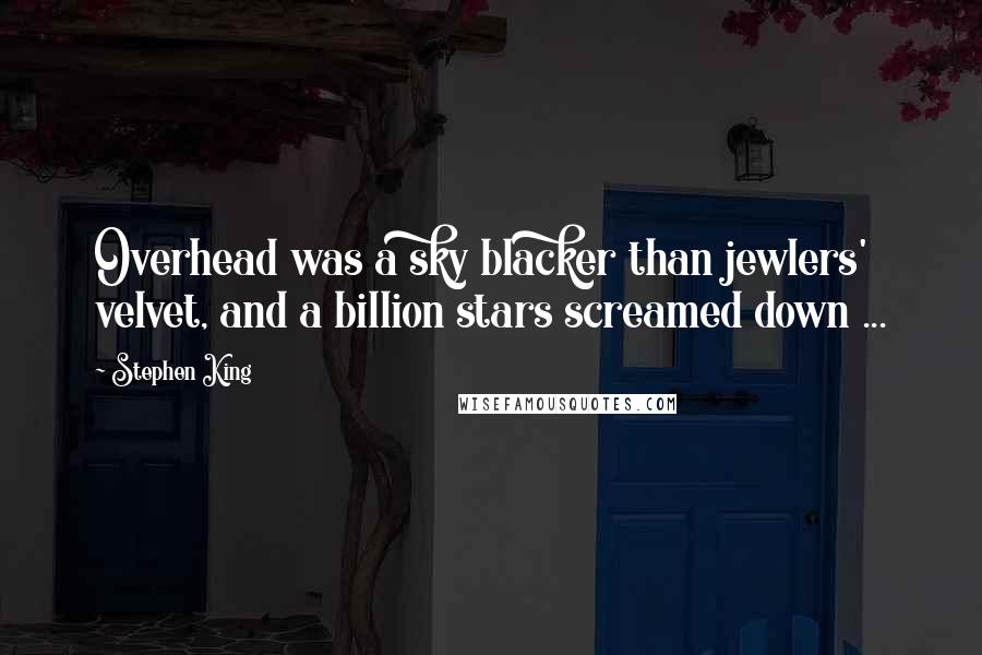Stephen King Quotes: Overhead was a sky blacker than jewlers' velvet, and a billion stars screamed down ...