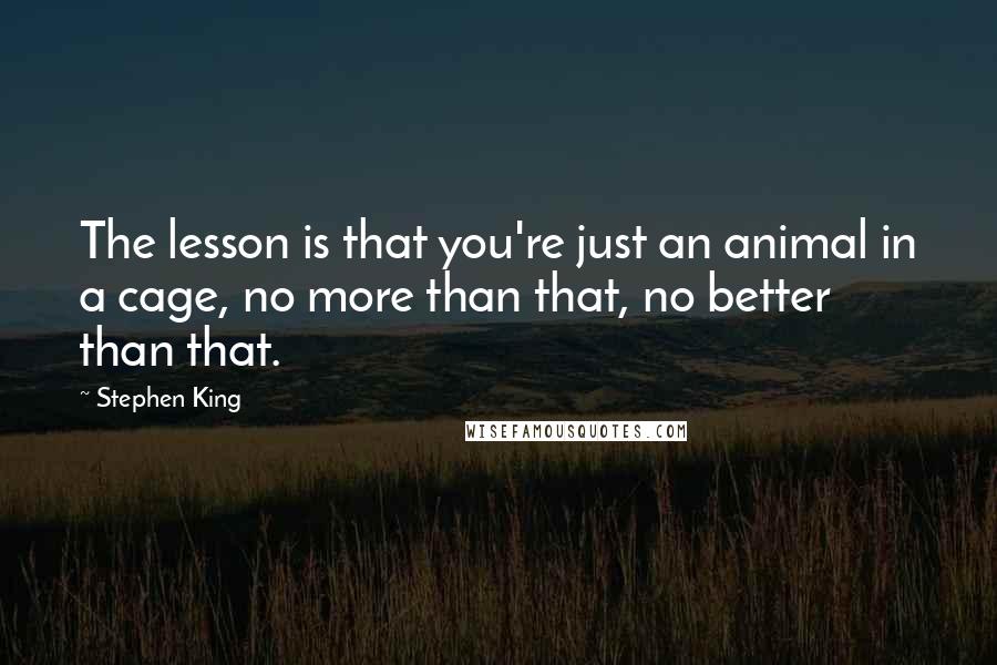 Stephen King Quotes: The lesson is that you're just an animal in a cage, no more than that, no better than that.