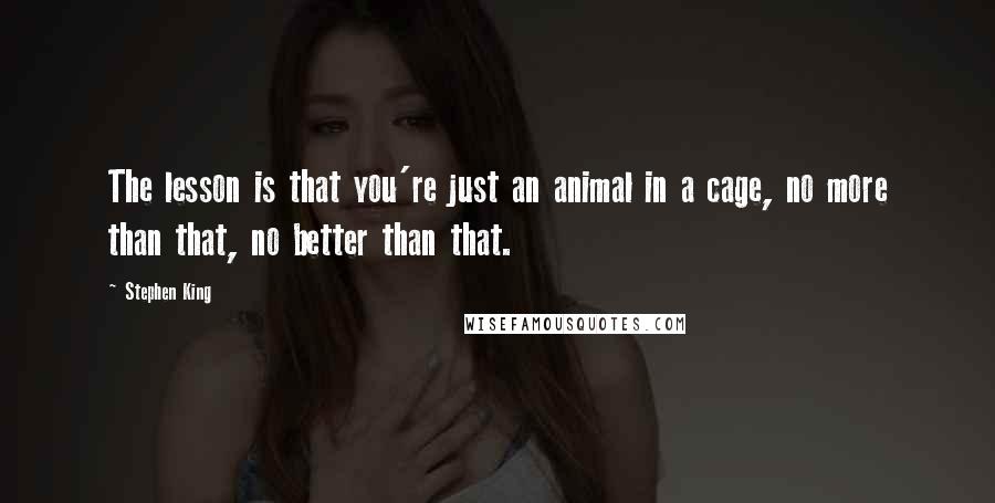 Stephen King Quotes: The lesson is that you're just an animal in a cage, no more than that, no better than that.