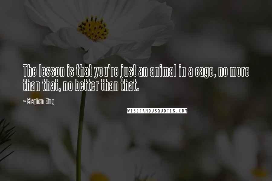 Stephen King Quotes: The lesson is that you're just an animal in a cage, no more than that, no better than that.