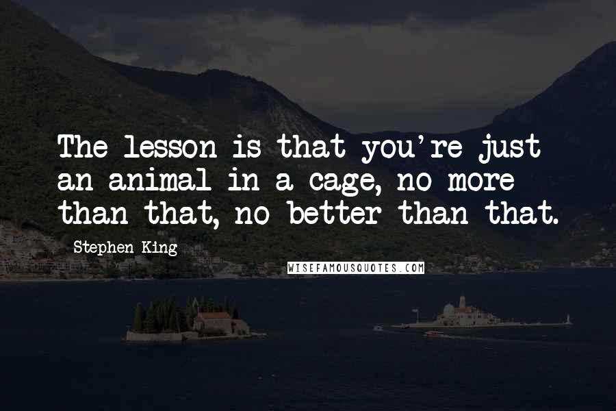 Stephen King Quotes: The lesson is that you're just an animal in a cage, no more than that, no better than that.