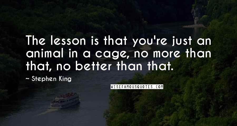 Stephen King Quotes: The lesson is that you're just an animal in a cage, no more than that, no better than that.