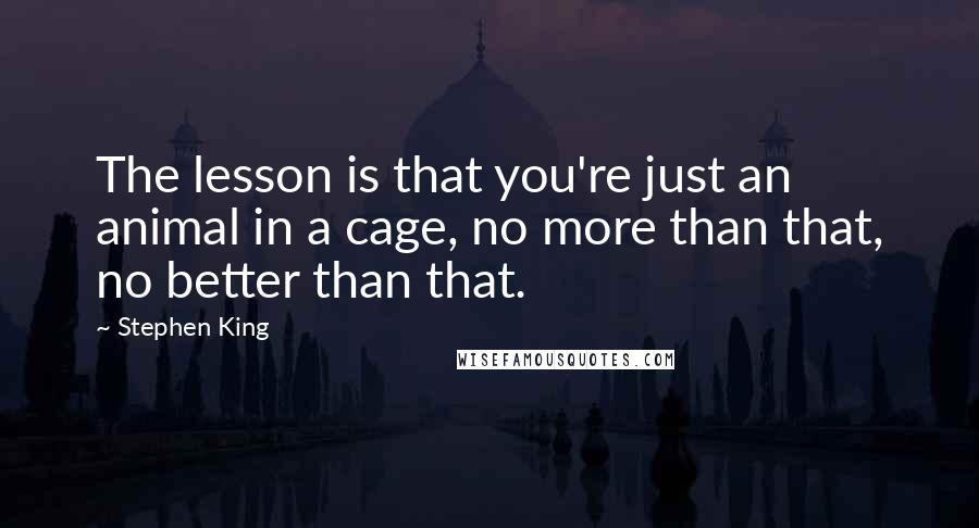 Stephen King Quotes: The lesson is that you're just an animal in a cage, no more than that, no better than that.