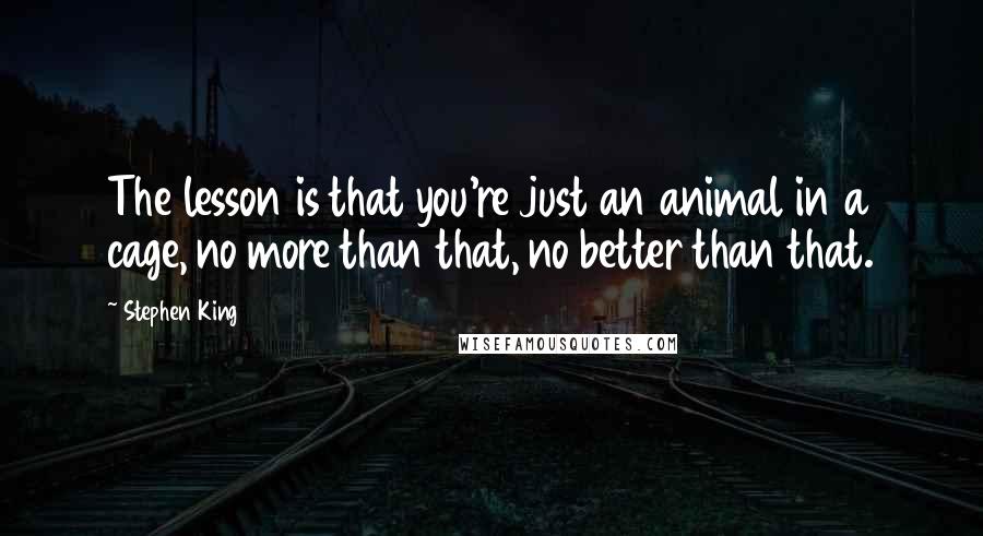 Stephen King Quotes: The lesson is that you're just an animal in a cage, no more than that, no better than that.