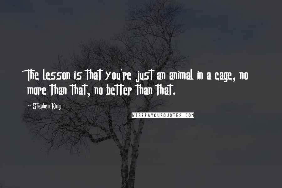 Stephen King Quotes: The lesson is that you're just an animal in a cage, no more than that, no better than that.