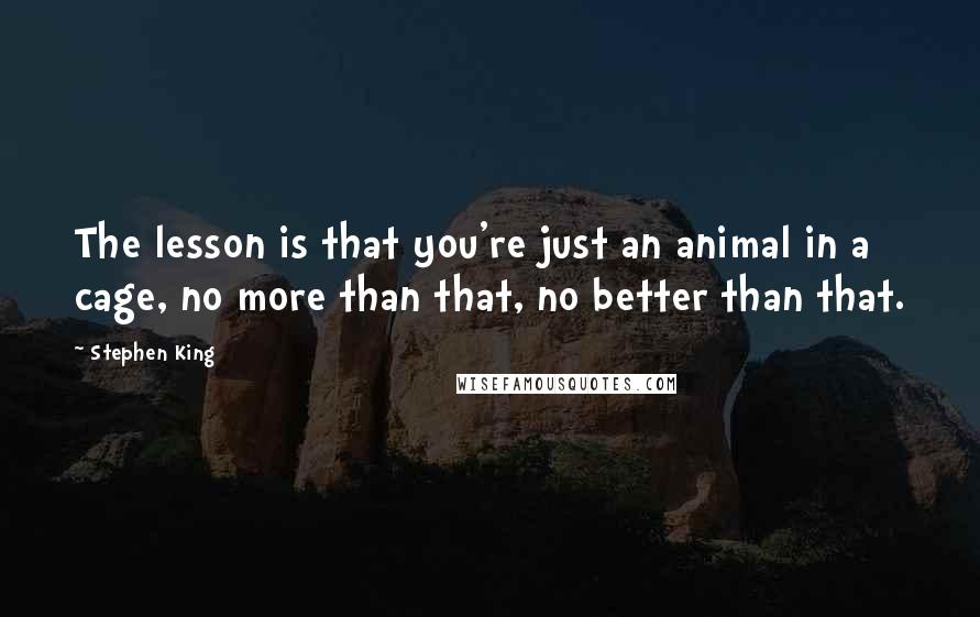 Stephen King Quotes: The lesson is that you're just an animal in a cage, no more than that, no better than that.