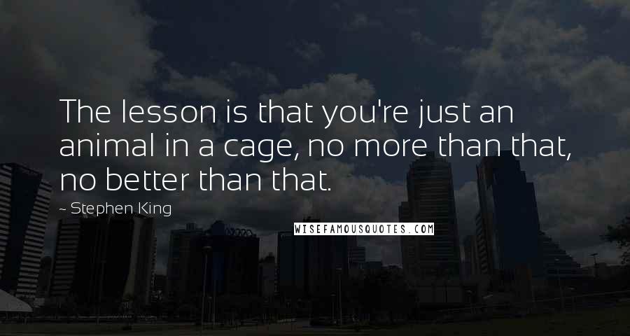 Stephen King Quotes: The lesson is that you're just an animal in a cage, no more than that, no better than that.