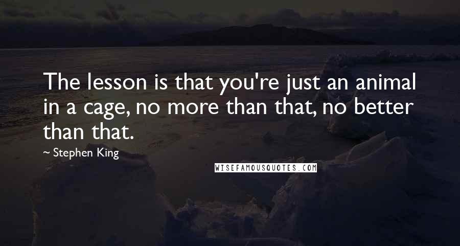 Stephen King Quotes: The lesson is that you're just an animal in a cage, no more than that, no better than that.