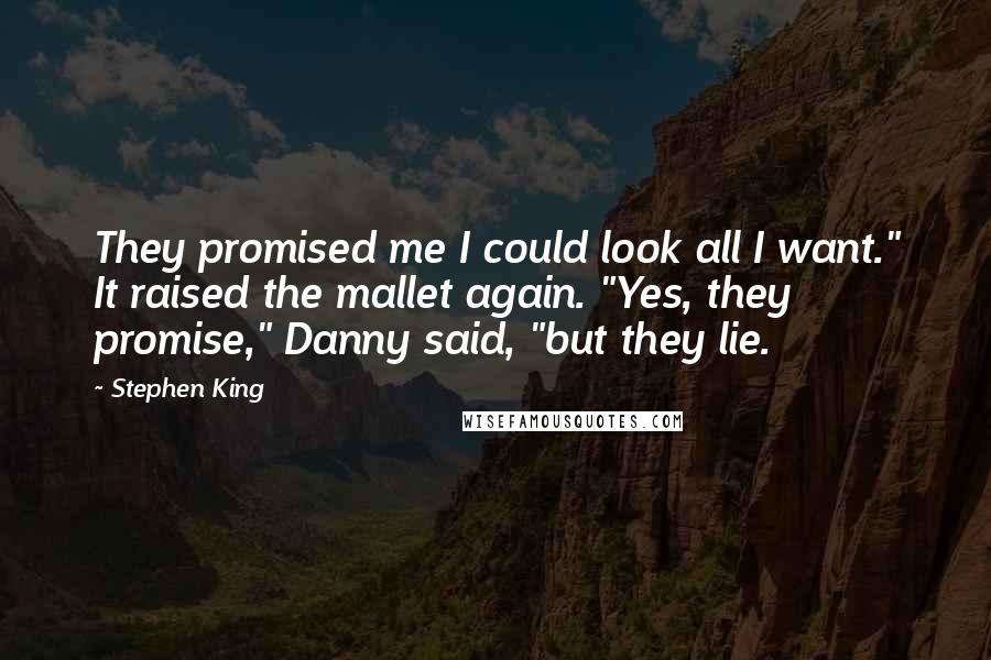 Stephen King Quotes: They promised me I could look all I want." It raised the mallet again. "Yes, they promise," Danny said, "but they lie.