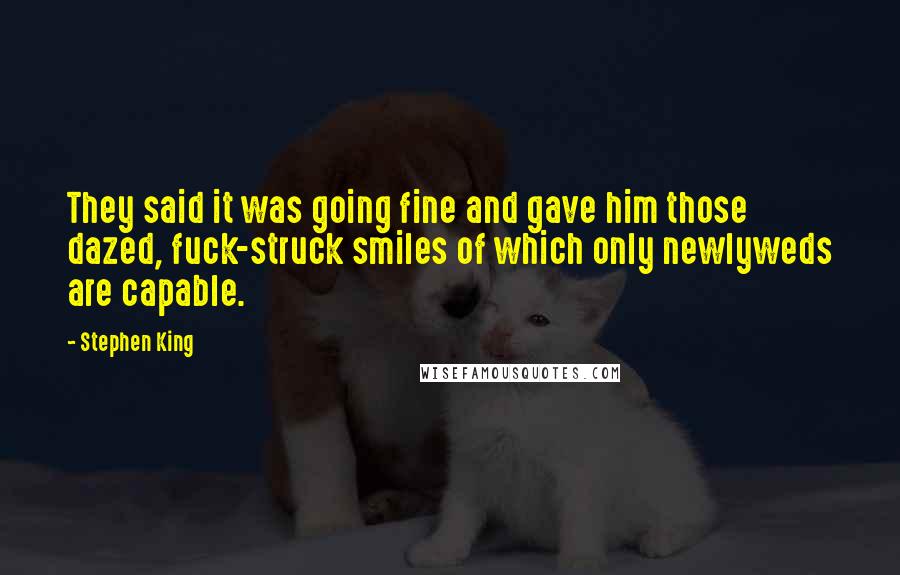 Stephen King Quotes: They said it was going fine and gave him those dazed, fuck-struck smiles of which only newlyweds are capable.