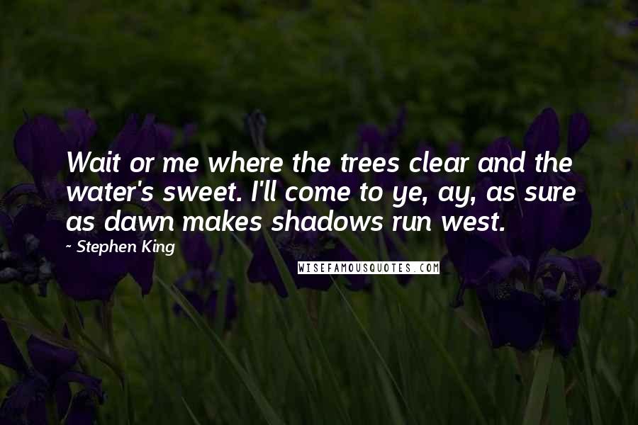 Stephen King Quotes: Wait or me where the trees clear and the water's sweet. I'll come to ye, ay, as sure as dawn makes shadows run west.