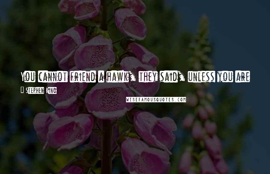 Stephen King Quotes: You cannot friend a hawk, they said, unless you are a hawk yourself, alone and only a sojourner in the land, without friends or the need of them.