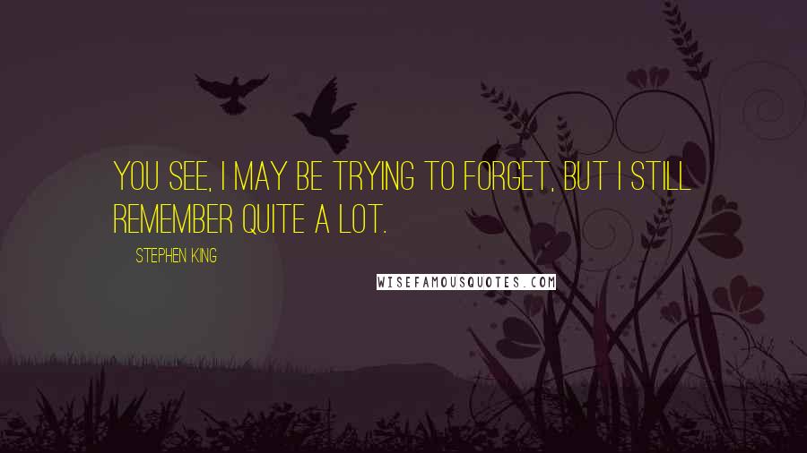 Stephen King Quotes: You see, I may be trying to forget, but I still remember quite a lot.