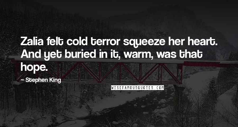 Stephen King Quotes: Zalia felt cold terror squeeze her heart. And yet buried in it, warm, was that hope.