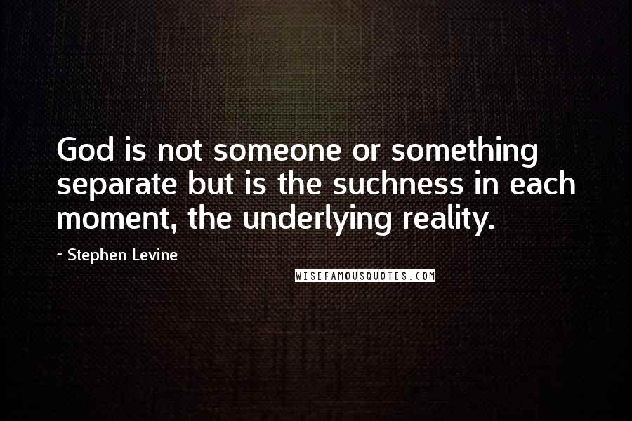 Stephen Levine Quotes: God is not someone or something separate but is the suchness in each moment, the underlying reality.