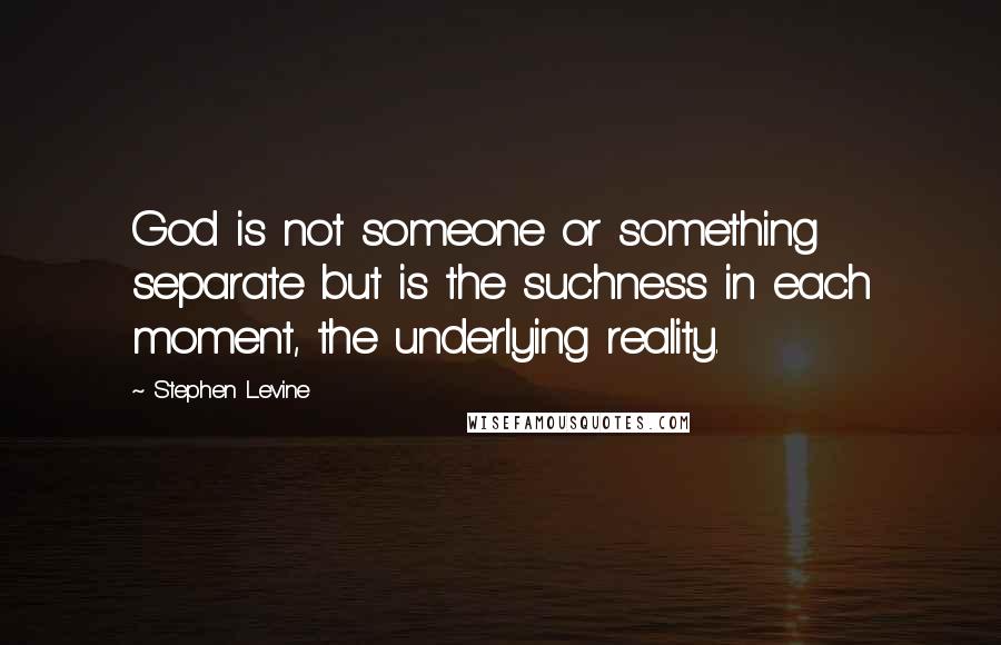 Stephen Levine Quotes: God is not someone or something separate but is the suchness in each moment, the underlying reality.