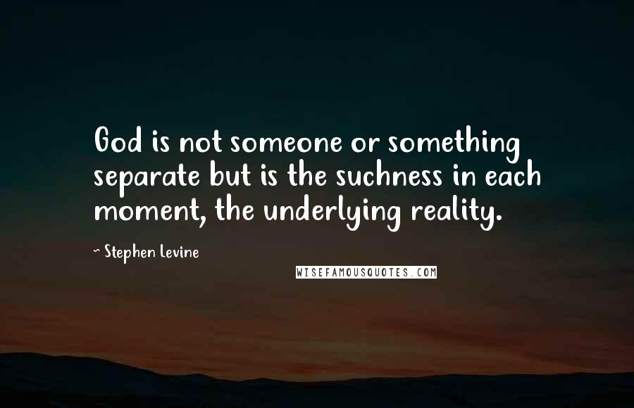 Stephen Levine Quotes: God is not someone or something separate but is the suchness in each moment, the underlying reality.