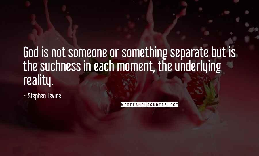 Stephen Levine Quotes: God is not someone or something separate but is the suchness in each moment, the underlying reality.