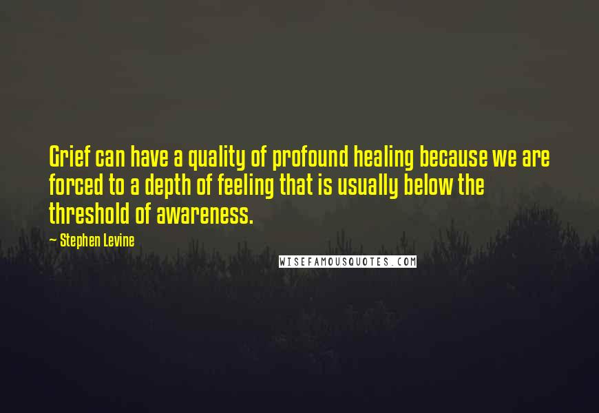 Stephen Levine Quotes: Grief can have a quality of profound healing because we are forced to a depth of feeling that is usually below the threshold of awareness.