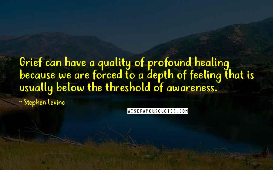 Stephen Levine Quotes: Grief can have a quality of profound healing because we are forced to a depth of feeling that is usually below the threshold of awareness.
