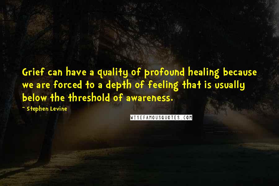 Stephen Levine Quotes: Grief can have a quality of profound healing because we are forced to a depth of feeling that is usually below the threshold of awareness.