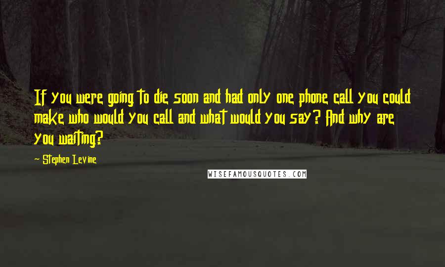 Stephen Levine Quotes: If you were going to die soon and had only one phone call you could make who would you call and what would you say? And why are you waiting?