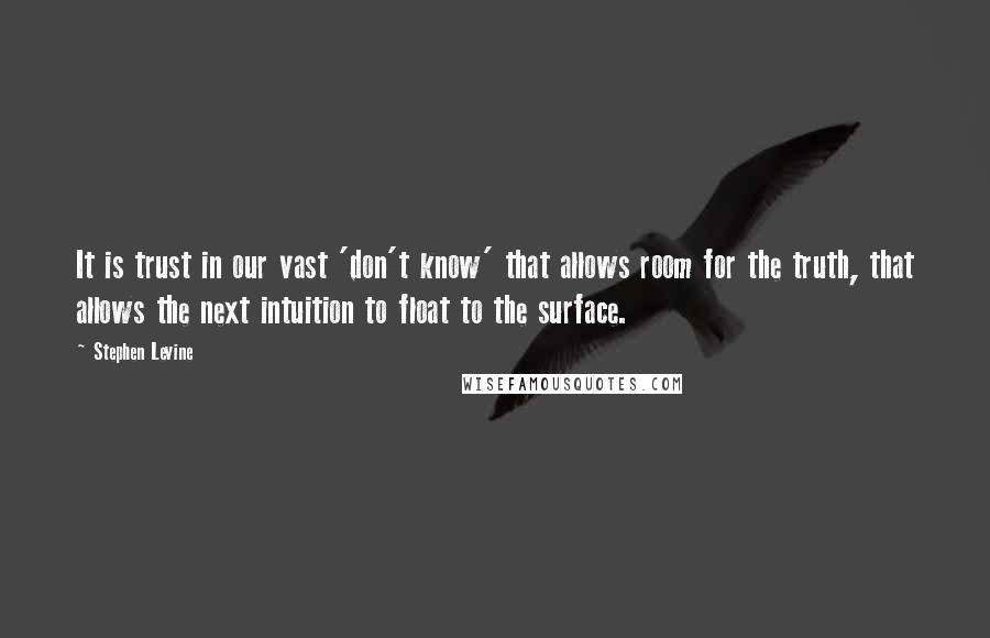 Stephen Levine Quotes: It is trust in our vast 'don't know' that allows room for the truth, that allows the next intuition to float to the surface.