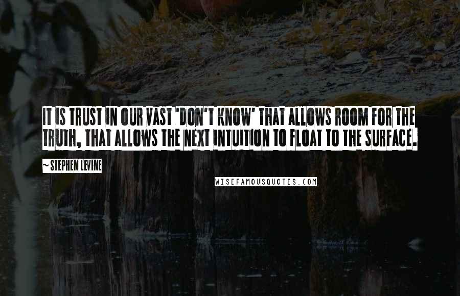 Stephen Levine Quotes: It is trust in our vast 'don't know' that allows room for the truth, that allows the next intuition to float to the surface.