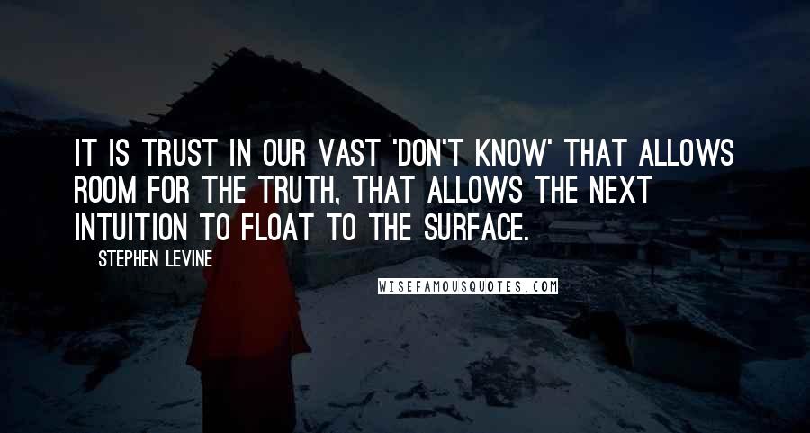 Stephen Levine Quotes: It is trust in our vast 'don't know' that allows room for the truth, that allows the next intuition to float to the surface.