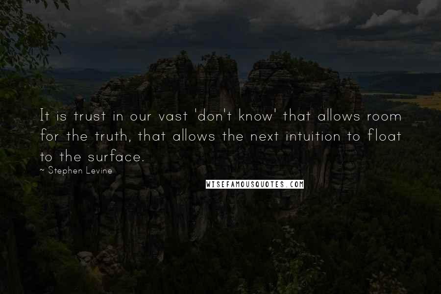 Stephen Levine Quotes: It is trust in our vast 'don't know' that allows room for the truth, that allows the next intuition to float to the surface.