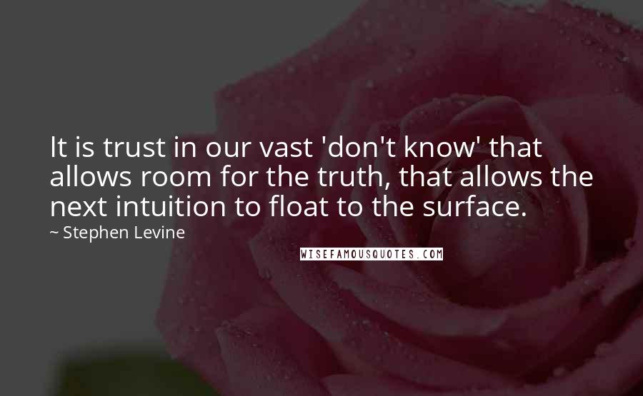 Stephen Levine Quotes: It is trust in our vast 'don't know' that allows room for the truth, that allows the next intuition to float to the surface.