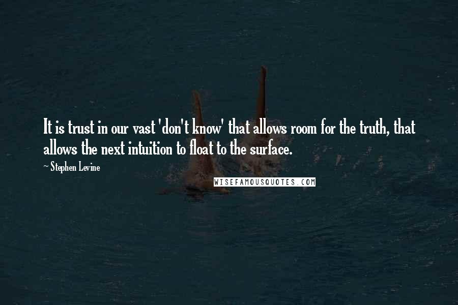 Stephen Levine Quotes: It is trust in our vast 'don't know' that allows room for the truth, that allows the next intuition to float to the surface.