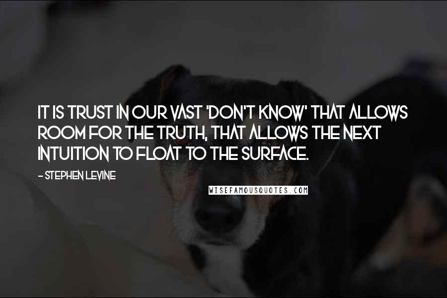 Stephen Levine Quotes: It is trust in our vast 'don't know' that allows room for the truth, that allows the next intuition to float to the surface.