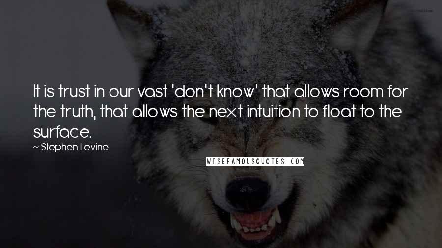 Stephen Levine Quotes: It is trust in our vast 'don't know' that allows room for the truth, that allows the next intuition to float to the surface.