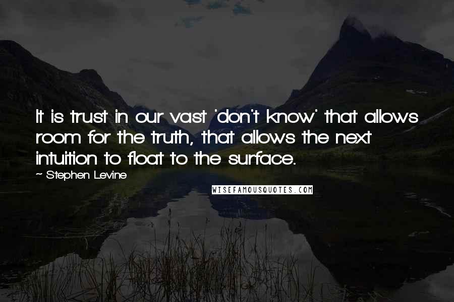 Stephen Levine Quotes: It is trust in our vast 'don't know' that allows room for the truth, that allows the next intuition to float to the surface.