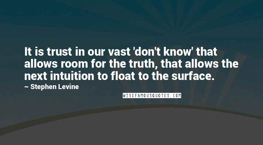 Stephen Levine Quotes: It is trust in our vast 'don't know' that allows room for the truth, that allows the next intuition to float to the surface.