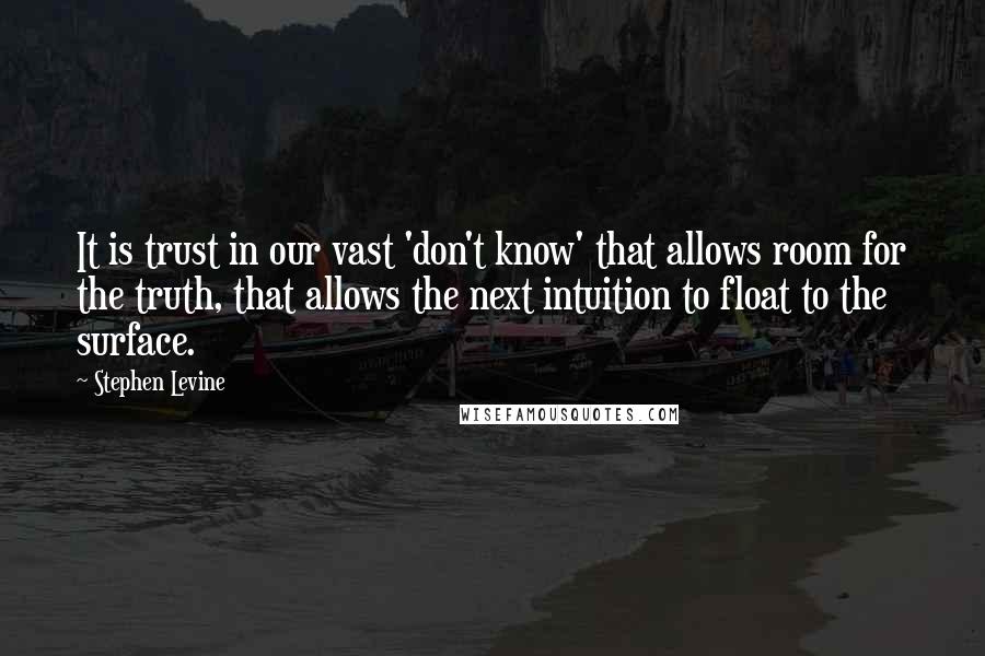 Stephen Levine Quotes: It is trust in our vast 'don't know' that allows room for the truth, that allows the next intuition to float to the surface.