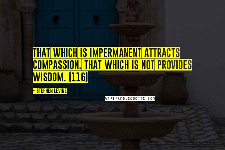 Stephen Levine Quotes: That which is impermanent attracts compassion. That which is not provides wisdom. (116)